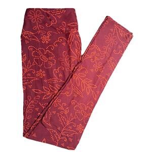 NWOT LuLaRoe Maroon With Orange Dotted Floral Print Leggings Size OS (W 2-10)